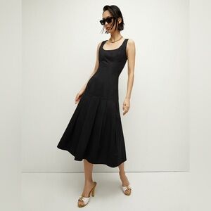 VERONICA BEARD Jolie Paneled Stretch-Cotton Poplin Black Midi Dress EUC Size 00